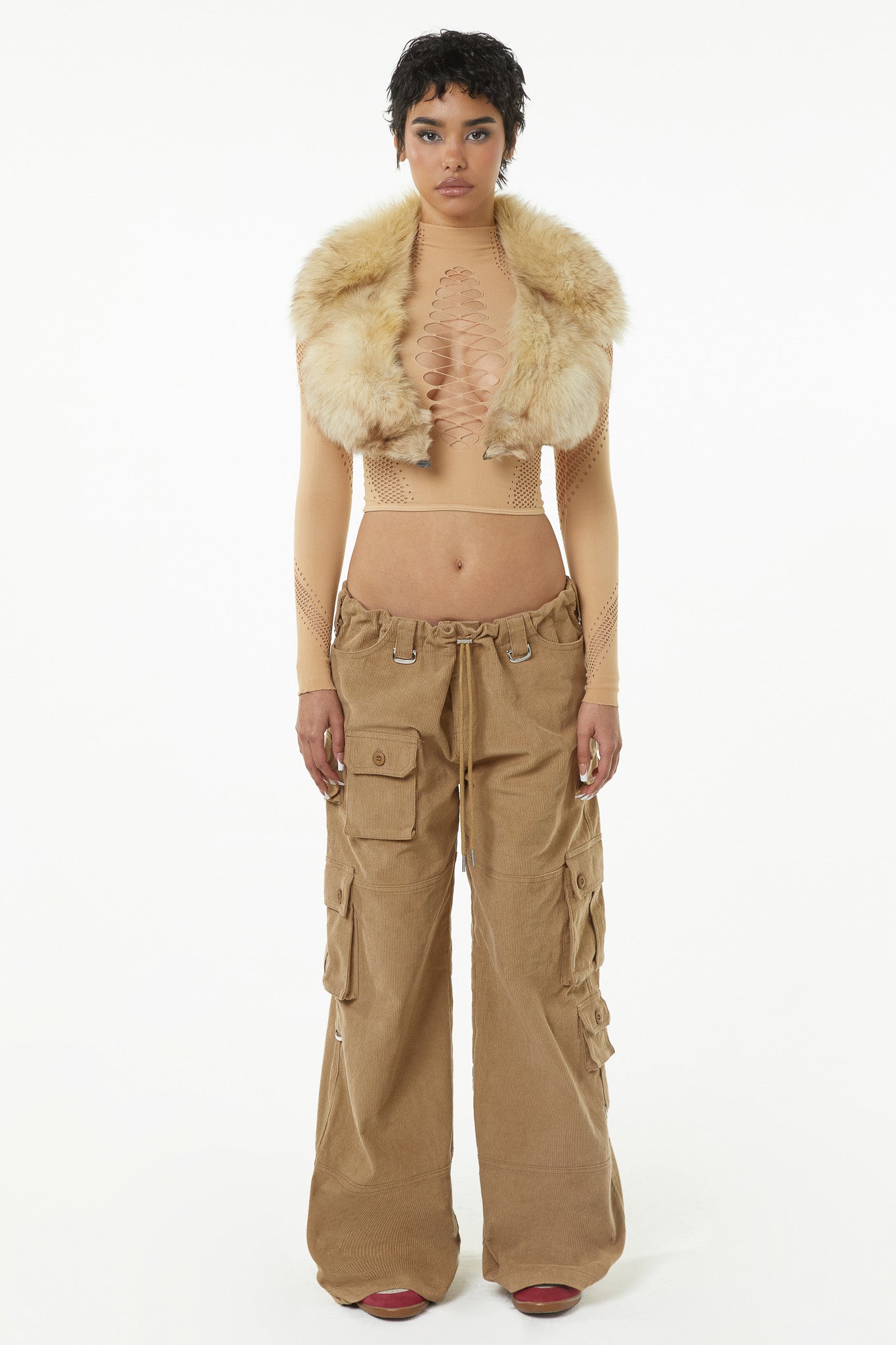 ★PISCESS★Ribbon Knit Cargo Pants★Brown★大人気★ BRP0601BrownHighWaistedStraigh